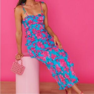 Show Me Your MuMu - Stella Smocked Blue/Pink Dress Garden Print